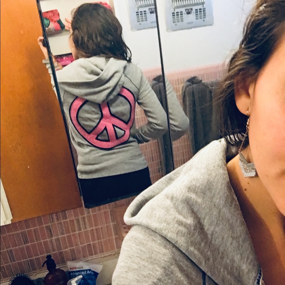 Xs victoria secret hoodie grey peace pink